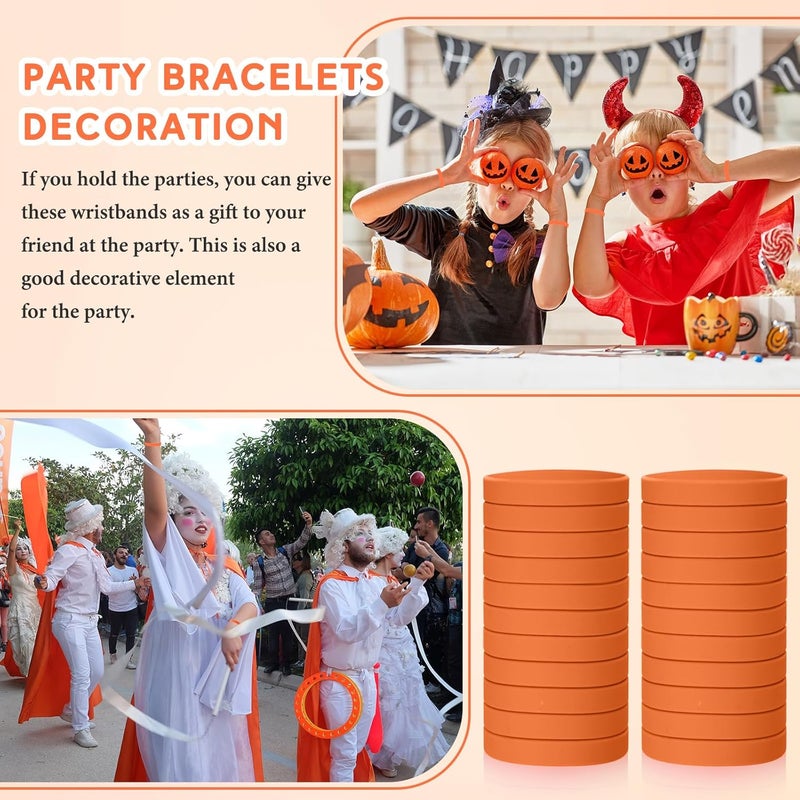 Liliful 50 Pcs Plain Silicone Rubber Bracelets Elastic Rubber Wristbands Blank Colored Bracelet Sports Bands for Stretch Wristband Wrist Bands for Women Men Party Gifts(Orange) - Image 5